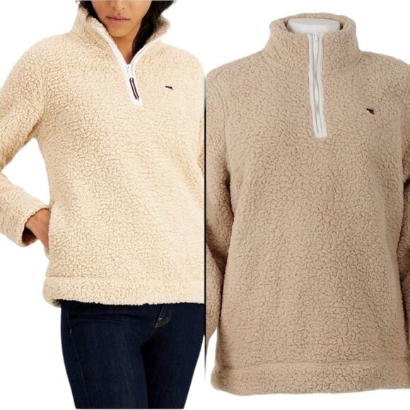 Tommy Hilfiger Sherpa Pull Over Teddy Jacket Tan Size XL - Picture 1 of 14